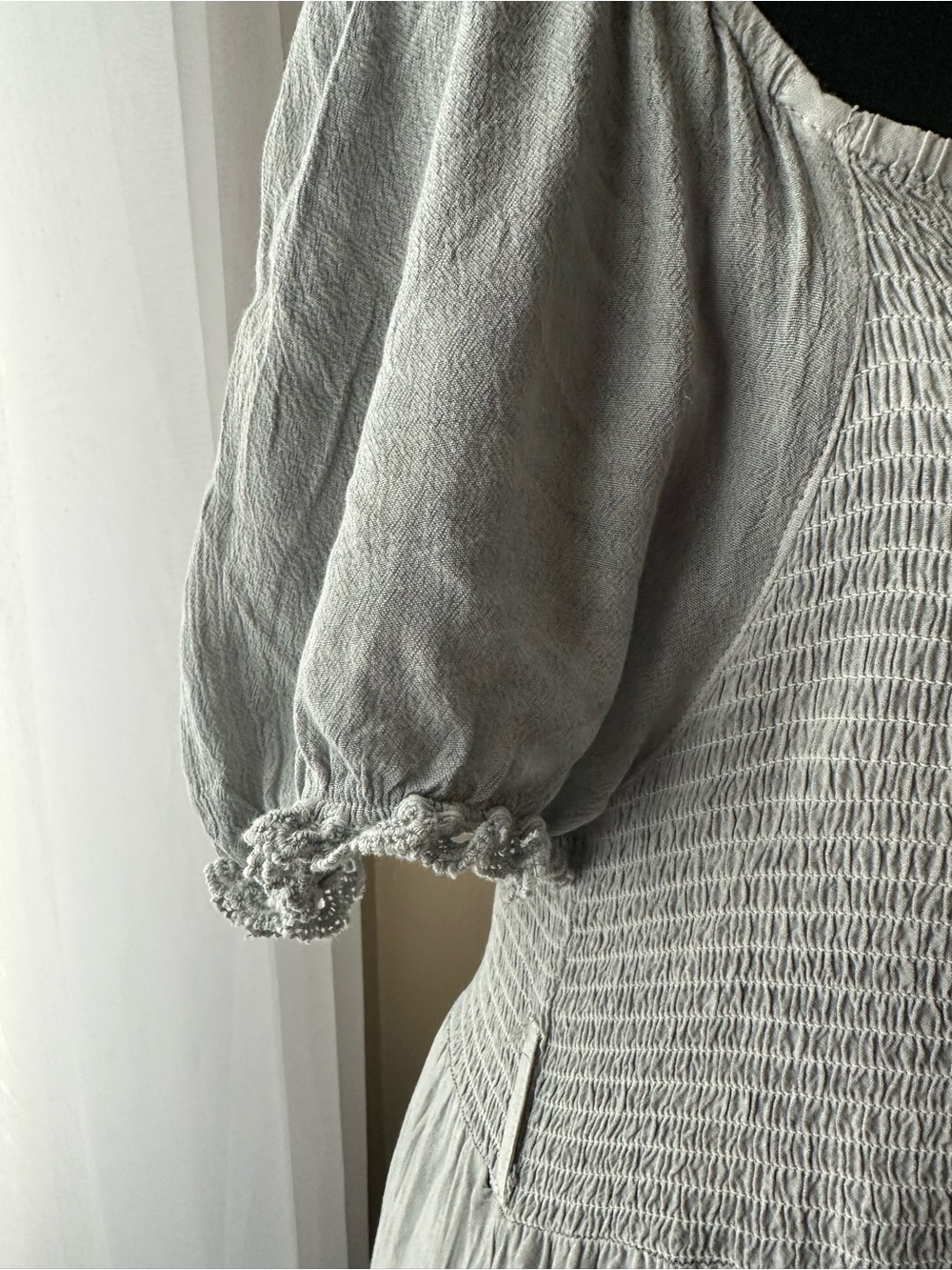 Young Threads Smocked Square-Neck Maxi Dress in Light Gray - Picture 3 of 7